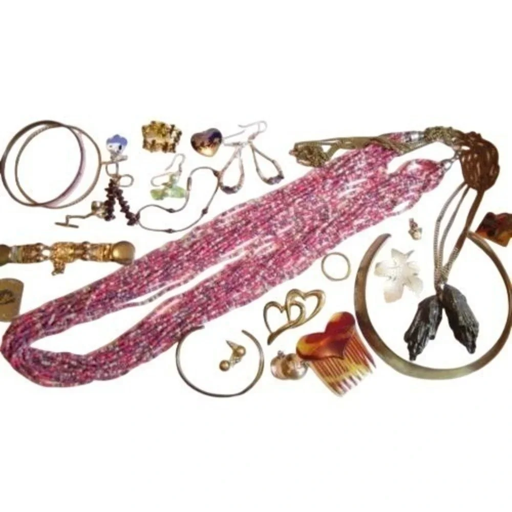 Long Multi-Strand Bead Necklace*Amethyst*Pins*24Pcs Vintage Mod Jewelry Lot*A213